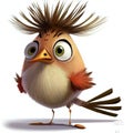 a bird with a mohawk on its head and eyes looking angry with a frown on its face and a long tail