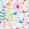 Bird music note colorful style seamless pattern