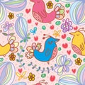 Bird natural flower plant seamless pattern