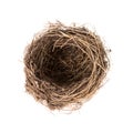 Bird nest isolated on white, top view Empty nest of common blackbird Royalty Free Stock Photo