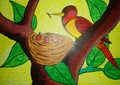 Bird nest painting on canvas created background design