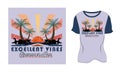 EXCELLENT VIBES Summer Fun California Beach palm tree sun vector bird new vintage t- shirt Design Vintage B