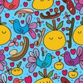 Bird orange cute seamless pattern