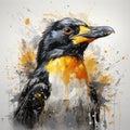 Expressive Penguin Sketch: Black And Yellow Speedpainting With Drips And Splatters