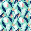 Bird of paradise tropical floral seamless pattern with trends fashion colors Royalty Free Stock Photo