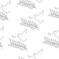 Bird of peace and contour branch line art on white background Royalty Free Stock Photo