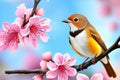 A bird is perched on a branch cherry blossom tree Royalty Free Stock Photo