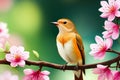 A bird is perched on a branch pink flower Royalty Free Stock Photo