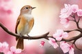 A bird is perched on a branch pink tree Royalty Free Stock Photo