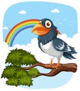 A bird perched on branch and rainbow background Royalty Free Stock Photo