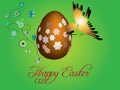 Bird is perched on an egg with flowers on it. Playful Easter Day Humour Joy Royalty Free Stock Photo