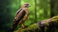 Photorealistic Landscape: Hawk Standing On Wood Branch In Forest