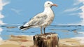 Seagull On Stump: Digital Painting With Free Brushwork And Flat Shading