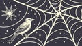 Bird perched on a star-studded spiderweb, symbolizing delicate balance in nature, vector design Generative AI Royalty Free Stock Photo