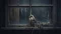 Enchanting Bird Peeks Through Abandoned House Window In Goblincore Style