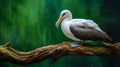 Hyperrealistic Marine Life: White Bird On Branch With Green Background