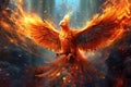 A bird phoenix. Fantastic magical of Phoenix bird on fantasy background. Generative Ai