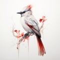 Hyper-realistic Bird Illustration: White And Red Bird On Branch
