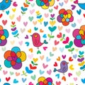 Bird plant love diagonal seamless pattern Royalty Free Stock Photo