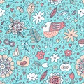 Bird and plant seamless pattern. Vector illustration Royalty Free Stock Photo