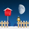 Bird postman with letter of Santa Claus