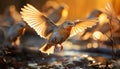 Bird of prey spreads wings in tranquil dusk generated by AI