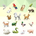 BIRD RABBIT OWL RACOON DOG POODLE CHIPMUNK CAT TURTLE DUCK CHICKEN SWAN SNAKE MOUSE RAT PIG ROOSTER ANIMAL PET LOW POLY LOGO ICON Royalty Free Stock Photo