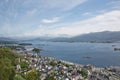 The bird`s eye view of Alesund port town on the west coast of Norway, at the entrance to the Geirangerfjord Royalty Free Stock Photo