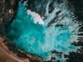 Bird`s eye view of the broken beach water with path in Nusa Penida, Indonesia. Abstract background, drone photography Royalty Free Stock Photo
