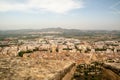 Bird's eye view of the buildings and mountains of Xativa, Spain