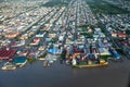 Bird`s-eye view of the city of Georgetown from the river embankment, taken from an airplane, Guyana Royalty Free Stock Photo