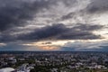 Bird`s eye view of the city of Ivanovo with a beautiful sunset