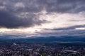 Bird`s eye view of the city of Ivanovo with a beautiful sunset