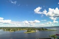 A bird`s eye view of the coastal village Lyapino on the lake Seliger, Tver region. Royalty Free Stock Photo