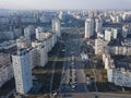 A bird`s eye view from drone to the Darnyts`kyi district of Kiev, Ukraine with modern buildings in a spring sunny day. Royalty Free Stock Photo