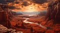 Bird\'s-eye view of the enchanting beauty of the desert valley at sunset Created with Generative AI