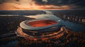 Bird's eye view of a football stadium captures the grand scale The football stadium buzzes with energy. Football