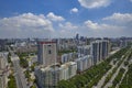 A bird`s-eye view of high-rise buildings on Asian urban roads