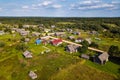 Bird`s eye view of Ladva village, green fields and Vepsian forest. Royalty Free Stock Photo