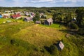 Bird`s eye view of Ladva village, green fields and Vepsian forest, the border Leningrad oblast Royalty Free Stock Photo