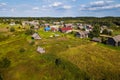 Bird`s eye view of Ladva village, green fields and Vepsian forest. Royalty Free Stock Photo