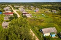 Bird`s eye view of Ladva village, green fields and Vepsian forest. Royalty Free Stock Photo