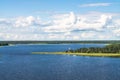 A bird`s eye view of lake Seliger on a clear summer day. Tver region. Royalty Free Stock Photo