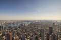 A bird\'s-eye view of the Manhattan skyline, featuring the Hudson River and skyscrapers. Royalty Free Stock Photo