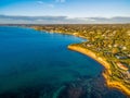 Bird`s eye view of Mornington Peninsula coastline at sunset. Royalty Free Stock Photo