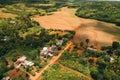 Bird`s-eye view of the mountains and fields of the island of Mauritius.Landscapes Of Mauritius Royalty Free Stock Photo