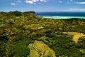 Bird`s-eye view of the mountains and fields of the island of Mauritius.Landscapes Of Mauritius