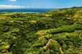 Bird`s-eye view of the mountains and fields of the island of Mauritius.Landscapes Of Mauritius Royalty Free Stock Photo