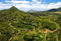 Bird`s-eye view of the mountains and fields of the island of Mauritius.Landscapes Of Mauritius