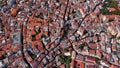 Bird`s eye view of old medieval city buildings and iconic landmark Galata Tower
